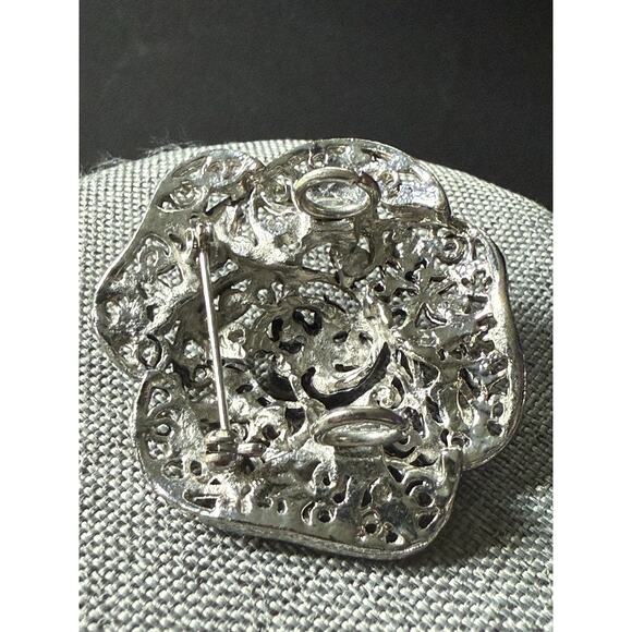Vintage Rhinestone Floral Brooch Clear AB Deco Scarf Lapel Pin Cocktail Wedding - Picture 3 of 5